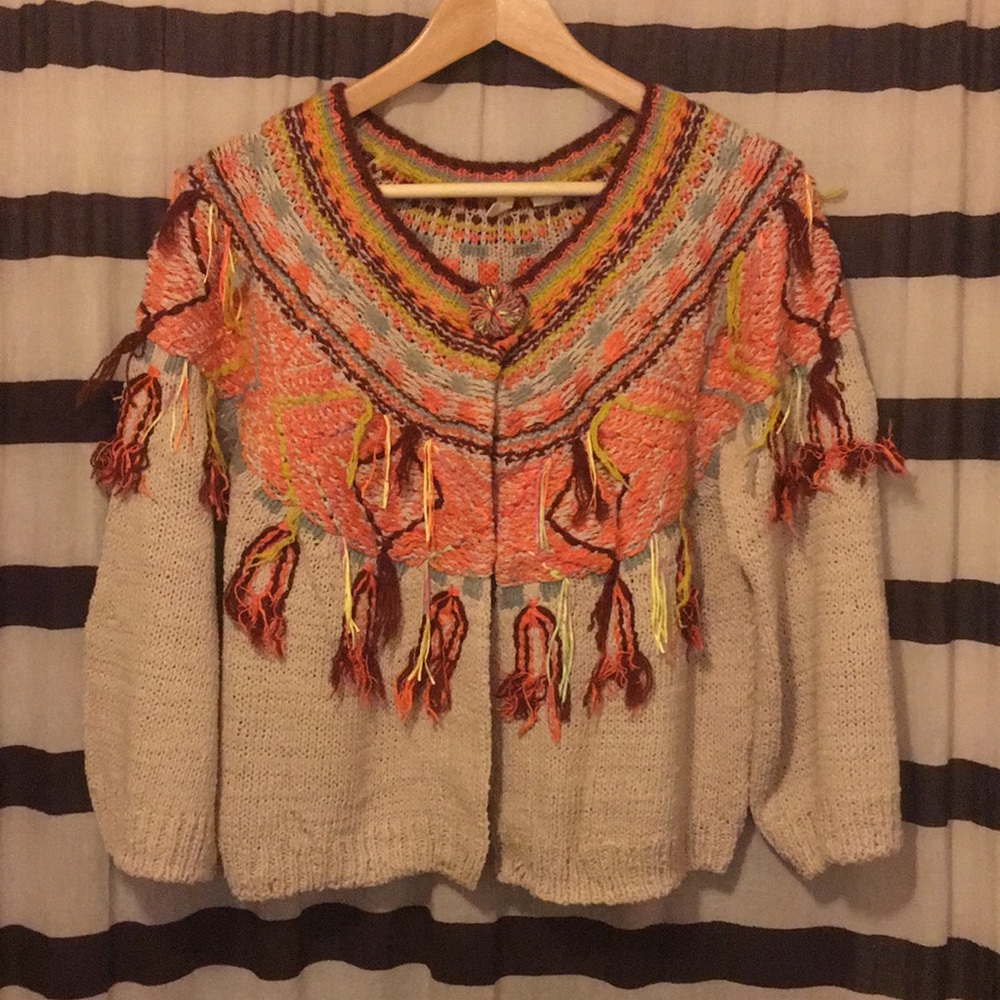 Anthropologie Moth Fringe Cardigan Size M Boho NWT
